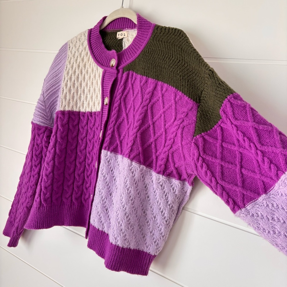 POL Women's Multicolor Purple Patchwork Crochet C… - image 5